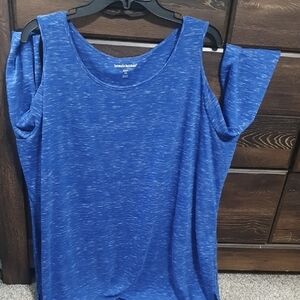 Woman Within Blue Cold Shoulder Tee With Quarter Sleeves 22/24